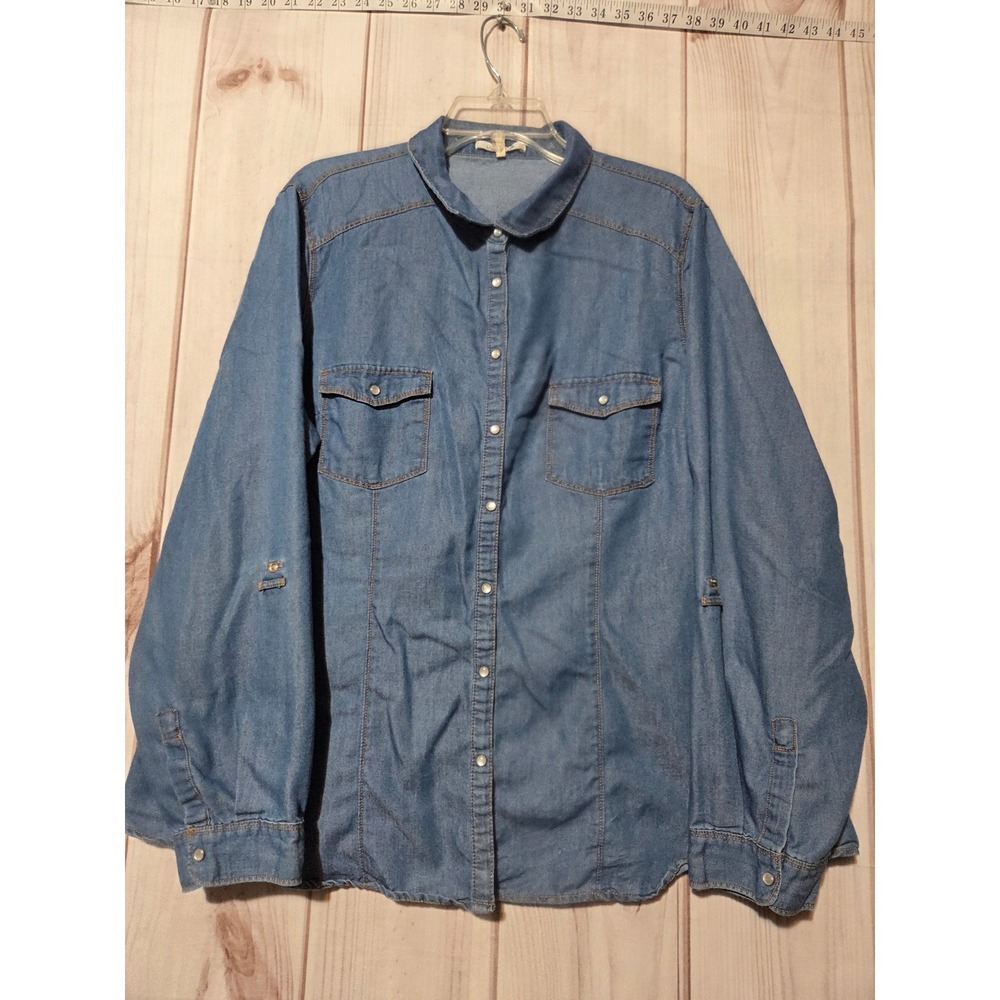 Live 4 Truth Denim Button Up Shirt Women's Plus Size 2X Blue Long Sleeve Pockets